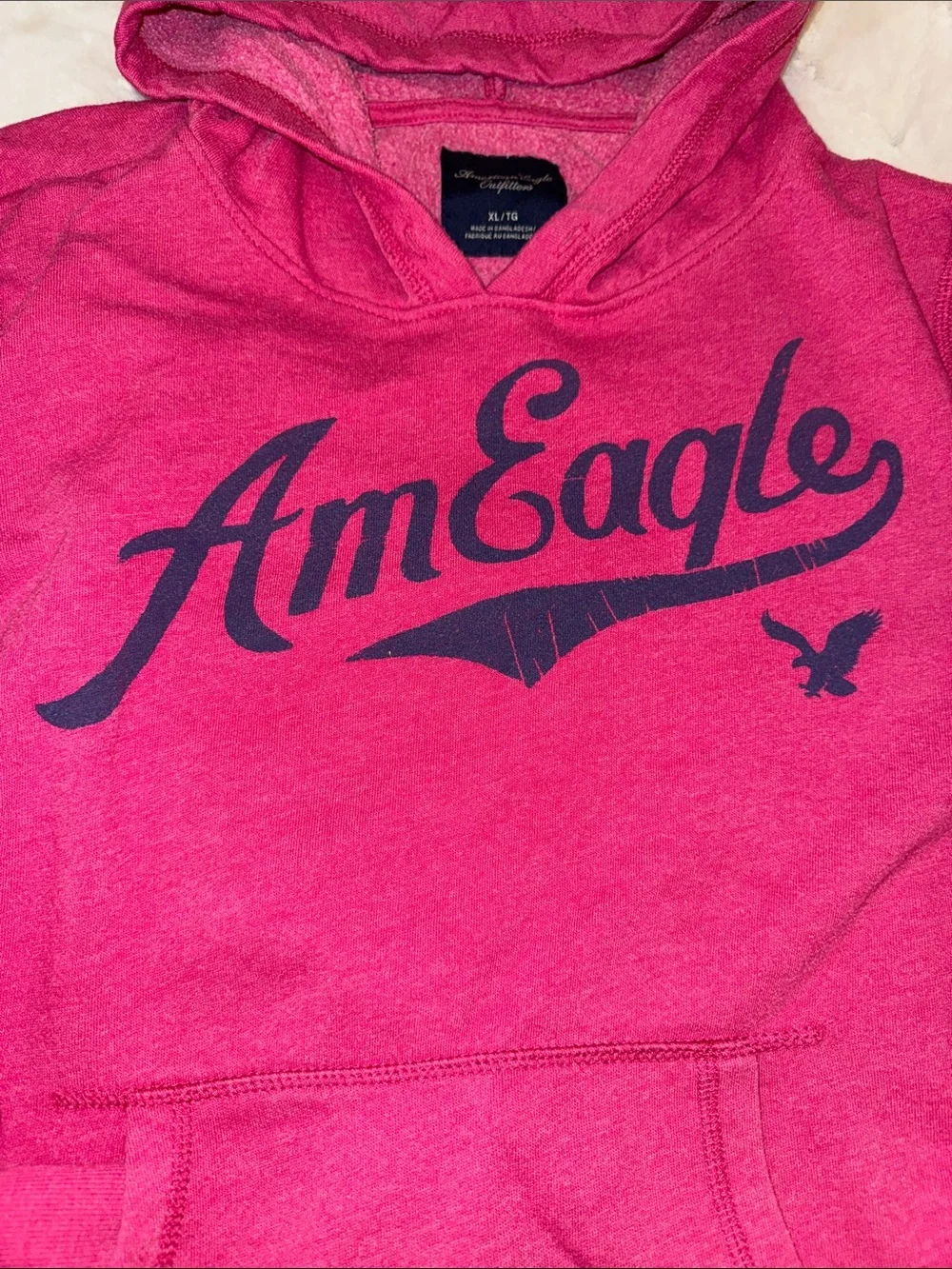 American Eagle Outfitters Scoop-Neck Hoodie — Fuchsia with Navy Logo